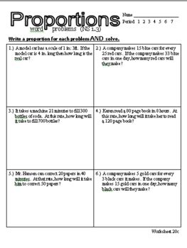 proportion word problems worksheet 7th grade with answers